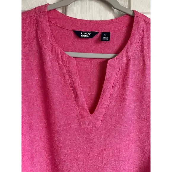 Lands’ End Tunic Top Sz XL Linen Blend Pockets Pink V-Neck Lagenlook Casual - Picture 3 of 12